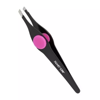 SILVER STAR Пинцет косой, силиконовая вставка, черный / CLASSIC