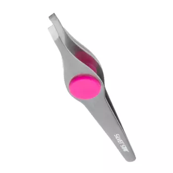 SILVER STAR Пинцет косой, силиконовая вставка / CLASSIC