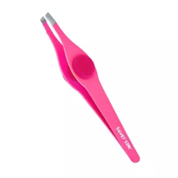 SILVER STAR Пинцет косой, силиконовая вставка, фуксия