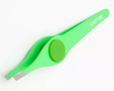 SILVER STAR Пинцет косой зеленый, силиконовая вставка / CLASSIC