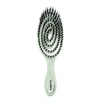 SOLOMEYA Био-расческа подвижная для волос c натуральной щетиной, зеленая / Detangling Bio Hair Brush With Natural Boar Bristle Green