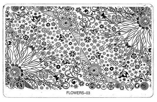 TNL PROFESSIONAL Трафарет металлический большой для стемпинга Сказочные цветы (в индивидуальной упаковке)