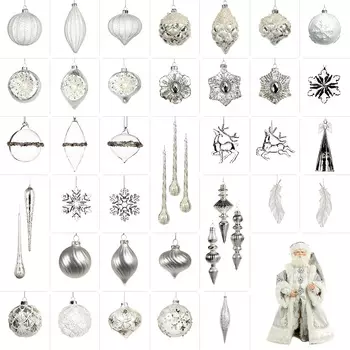 Silver Санта и Набор из 40 новогодних украшений