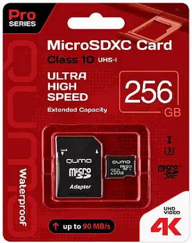 Карта памяти QUMO MicroSDXC 256 GB Pro seria 3.0 с адаптером SD
