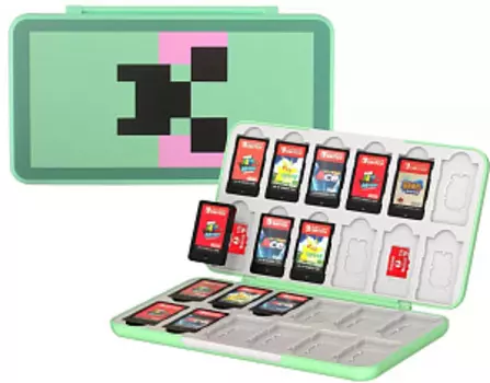 Кейс для хранения 24 игровых картриджей Expansion Card Slot Switch 24 in 1: Minecraft Зеленый (Green) (GNS-169) (Switch)