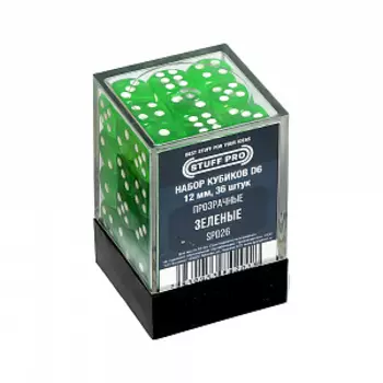 Набор кубиков Stuff Pro D6 – Прозрачные Зеленые (36 шт.)