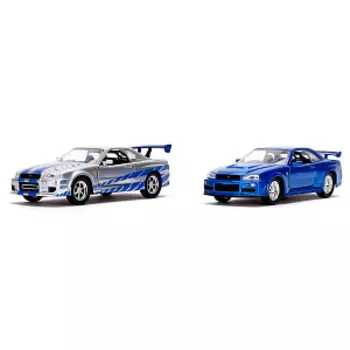 Набор машинок Fast & Furious: Nissan Skyline GTR R34-Silver + Nissan Skyline GTR R34-Blue (Масштаб 1:32) (0801310319802)