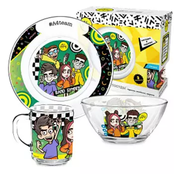Набор посуды Влад А4: Влад и компания в подарочной упаковке (3 предмета, стекло)