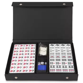 Маджонг в кожаном кейсе (синие фишки)