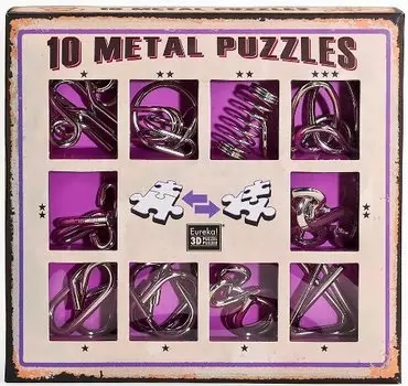 Набор из 10 металлических головоломок (фиолетовый) / 10 Metal Puzzles purple set