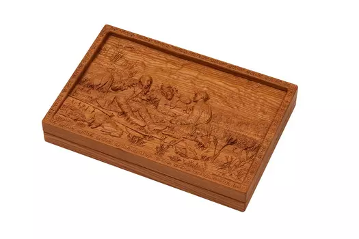 Нарды+шашки "Охотники на привале"дорожные из массива мореного ясеня 36x46 см