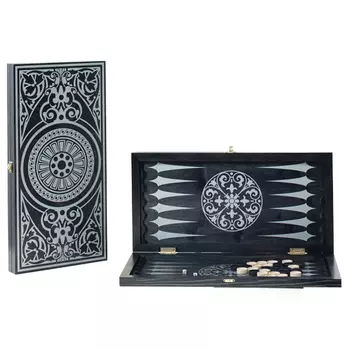 Нарды средние черные, рисунок серебро "Круговой орнамент" (480*240*40)