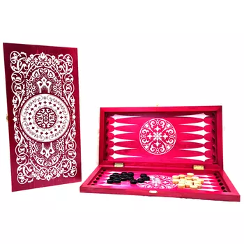 Нарды средние малиновые, рисунок серебро "Винтаж" (480*240*40)