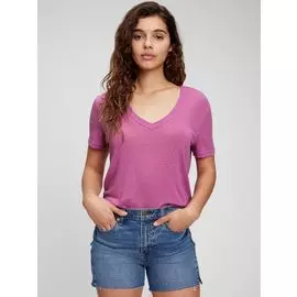 Футболка льняная с V-образным вырезом