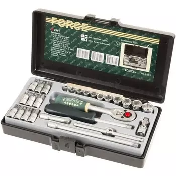 Force 2281-5 1/4" Н-р инструмента 27 пр., 6-гр.: 4-14 мм, гол.-биты: Н3-6, SL4-7, PH1-3, в пласт. кейсе