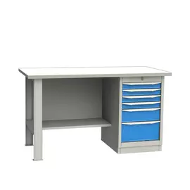 GARWIN 004040-4 Верстак однотумбовый тумба с 6 ящиками с оцинкованной столешницей 1500 мм (синий RAL5005)