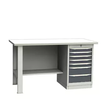 GARWIN INDUSTRIAL 004045-5 Верстак однотумбовый, тумба с 7 ящиками с оцинкованной столешницей 1500 мм (серый RAL7011)
