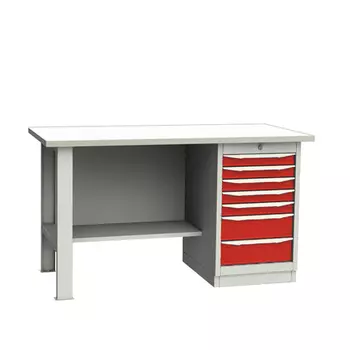 GARWIN INDUSTRIAL 004045-6 Верстак однотумбовый, тумба с 7 ящиками с оцинкованной столешницей 1500 мм (красный RAL3000)