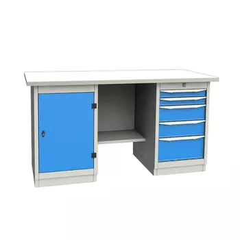 GARWIN INDUSTRIAL 004065-1 Верстак двухтумбовый с дверцей и 5 ящиками с оцинкованной столешницей 1700 мм (синий RAL5005)