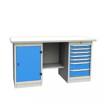 GARWIN INDUSTRIAL 004075-1 Верстак двухтумбовый с дверцей и 7 ящиками с оцинкованной столешницей 1700 мм (синий RAL5005)