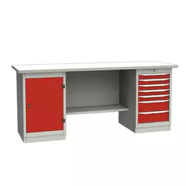GARWIN 004075-6 Верстак двухтумбовый с дверцей и 7 ящиками с оцинкованной столешницей 2000 мм (красный RAL3000)