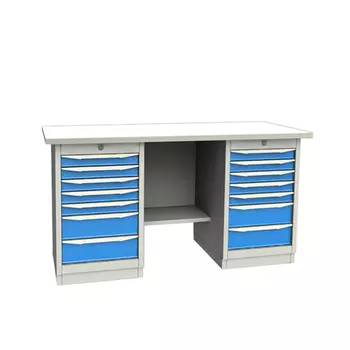 GARWIN 004101-1 Верстак двухтумбовый с 7+7 ящиками с оцинкованной столешницей 1700 мм (синий RAL5005)