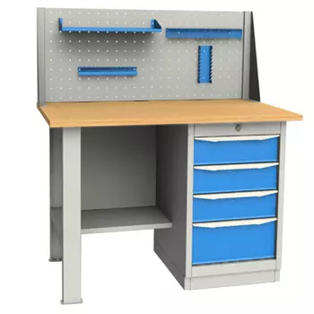 GARWIN INDUSTRIAL 1200_WD_1х4_B Верстак однотумбовый, 1х4, ДС 1200мм, экран + навеска, синий, GARWIN