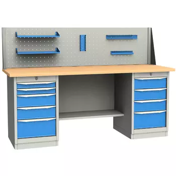 GARWIN INDUSTRIAL 2000_WD_1х4, 1х5_B Верстак двухтумбовый, 1х4,1х5, ДС 2000мм, экран + навеска, синий, GARWIN