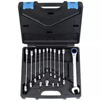 Licota ARW-11MK08 Набор ключей трещоточных комбинированных 72 зуба 8-19 мм + 4 переходника, 16 предметов в пластиковом кейсе