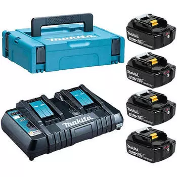 MAKITA 198312-4 Аккумулятор+з\у (DC18RD-1шт+BL1850B-4шт,18В,5.0Ач,Li-ion,MakPac)