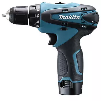 MAKITA DF330DWE Дрель аккумуляторная (10.8В,2х1.3АчLi-ion,БЗП-10мм,0-350\1300об\м,24\14Нм,1кг,чем)