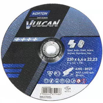 NORTON 66252830803 Круг зачистной Vulcan 115 x 6,4 x 22,23 A 30 P-BF27 мет/нерж