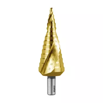 RUKO RK-101052T Сверло ступенчатое 4,0-30,0 мм, 14 ступеней, HSS TiN, 118°, со спиральными стружечными канавками