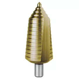 RUKO RK-101097T Сверло ступенчатое 6,0-40,0 мм, 16 ступеней, HSS, 118°, HZ, TiN, со спиралевидной канавкой
