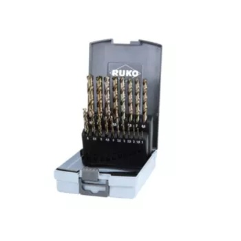 RUKO RK-215214 Набор спиральных сверл по металлу 1-10 мм, 19 пр., шаг 0,5 мм, HSSE-Co5 пар/окс., DIN 338, тип VA, мет.кейс