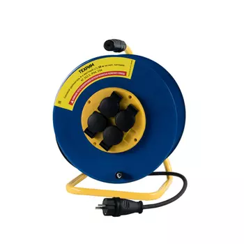 ТЕХРИМ 51510-4*30_3*2,5_IP44KG Силовой удлинитель 4-х местный с/з 30 м на мет. катушке, КГ 3х2,5 IP44