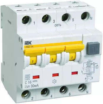 3P+N IEK АВДТ-34 C25 30мА, номинальный ток 25А, Автомат дифференциальный
