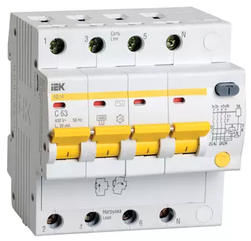 4Р IEK АД14 30мА, номинальный ток 10А, Автомат дифференциальный