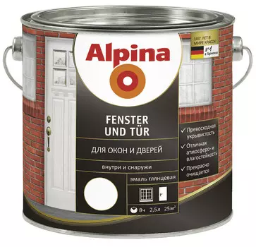 Alpina Fenster und Tur 2.5 л, Эмаль алкидная для окон и дверей (белая)