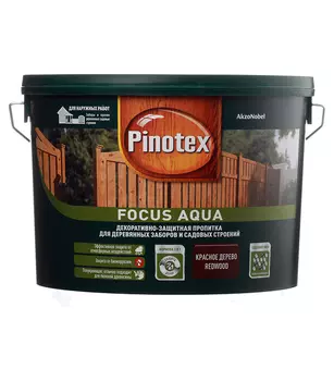 Антисептик Pinotex Focus Aqua декоративный для дерева красное дерево 9 л