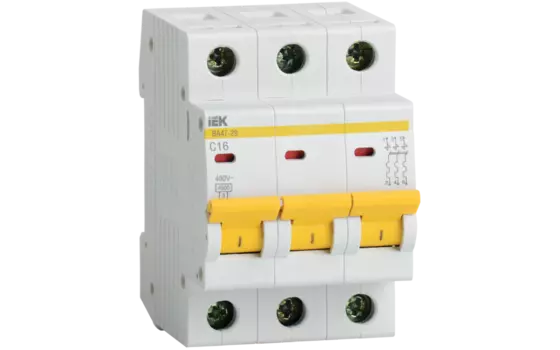 Автоматический 3-полюсный выключатель 16А С ВА47-29 4.5кА IEK MVA20-3-016-C
