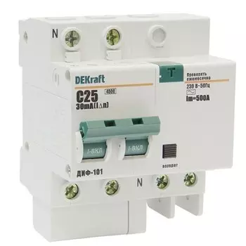 Автоматический выключатель дифференциального тока DEKraft ДИФ-101 2п C 25А 30мА тип AC 4.5кА