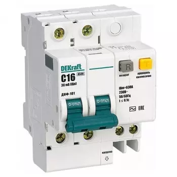 Автоматический выключатель дифференциального тока DEKraft ДИФ-101 2п C 16А 30мА тип AC 4.5кА