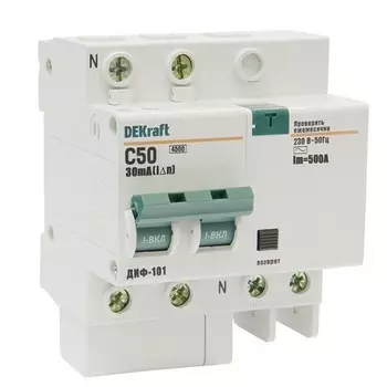 Автоматический выключатель дифференциального тока DEKraft ДИФ-101 2п C 50А 30мА тип AC 4.5кА