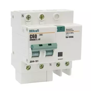 Автоматический выключатель дифференциального тока DEKraft ДИФ-101 2п C 60А 30мА тип AC 4.5кА