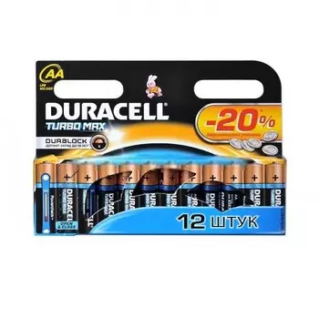 Батарейка алкалиновая Duracell Turbo Max AA Bl-2 Bl-12, 12 шт