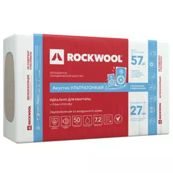 Базальтовая вата Rockwool Акустик Баттс Про Ультратонкий 1000х600х27 мм 12 плит в упаковке