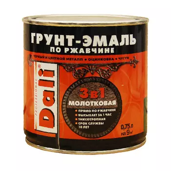 DALI Грунт-эмаль по ржавчине 3 в 1 молотковая серебристая 0,75 л 6 28231