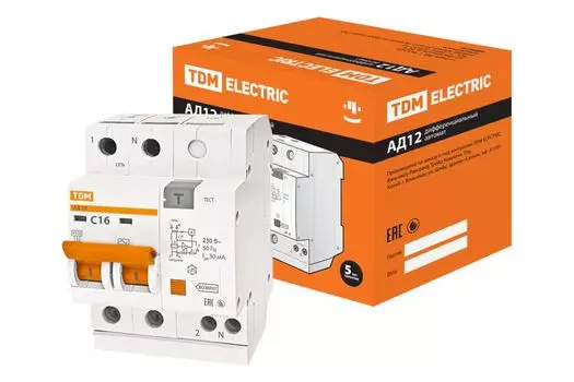 Дифференциальный автоматTDM 2Р АД12 100мА 16А