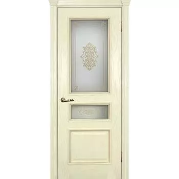 Дверь межкомнатная Текона Фрейм 03 Ясень бисквит тиснение патина карамель стекло витраж контурный золотой №2 белое 2000х900 мм